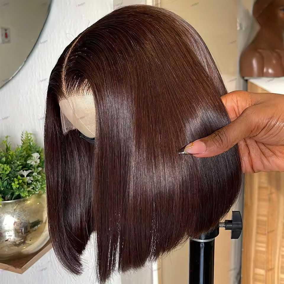 Glueless Wear And Go Human Hair Wig - Wig Bob Lurus Cokelat 13X4, Wig