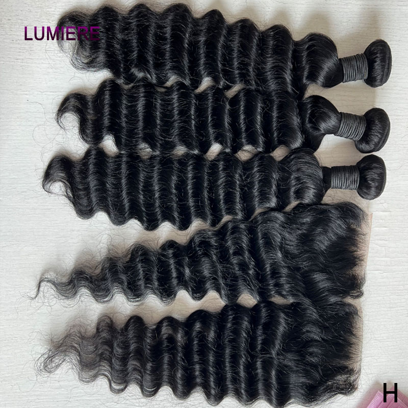 Deep Wave 3 Bundles With Closure - Rambut Sambung Virgin Raw Human Hair