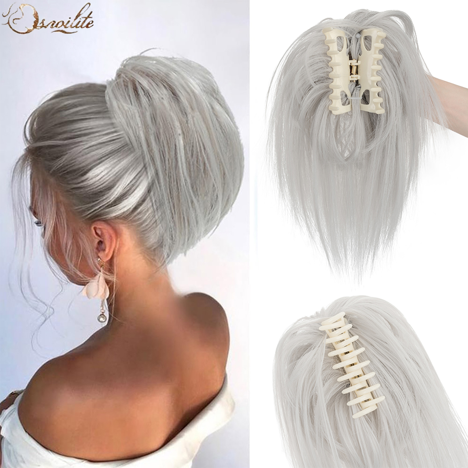 Claw Clip Messy Bun Hair Piece - Snoilite klip cakar lurus sintetis, ekstensi