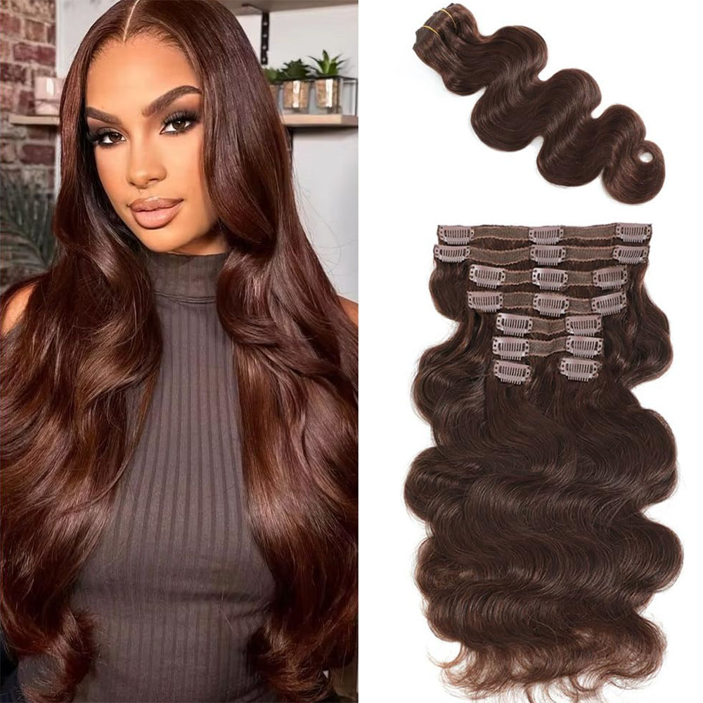 Seamless Clip In Hair Extensions Human Hair - # 4 Klip Gelombang Tubuh Coklat