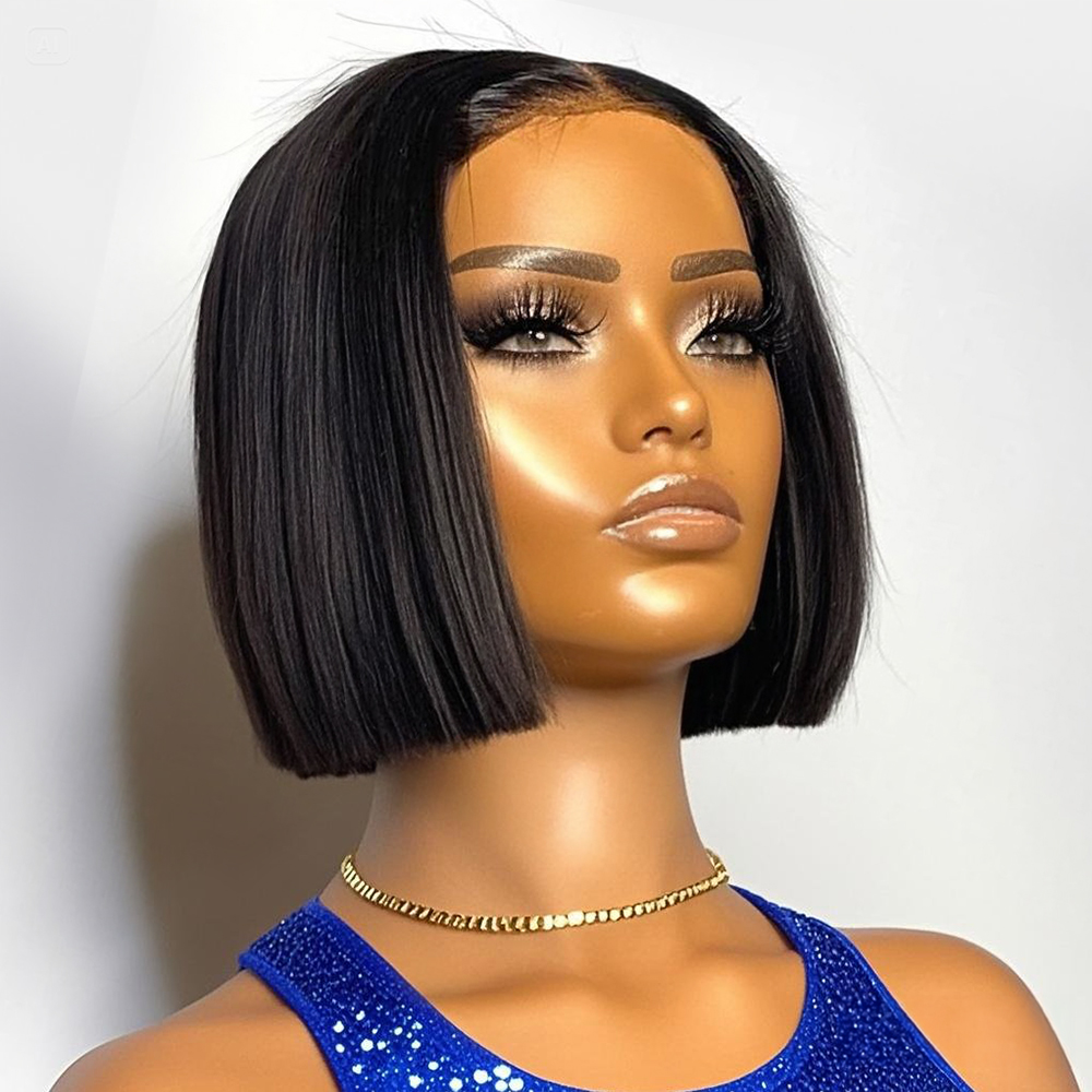 Glueless Wear And Go Human Hair Wig - Wig Bob Pendek Lurus 250% Density