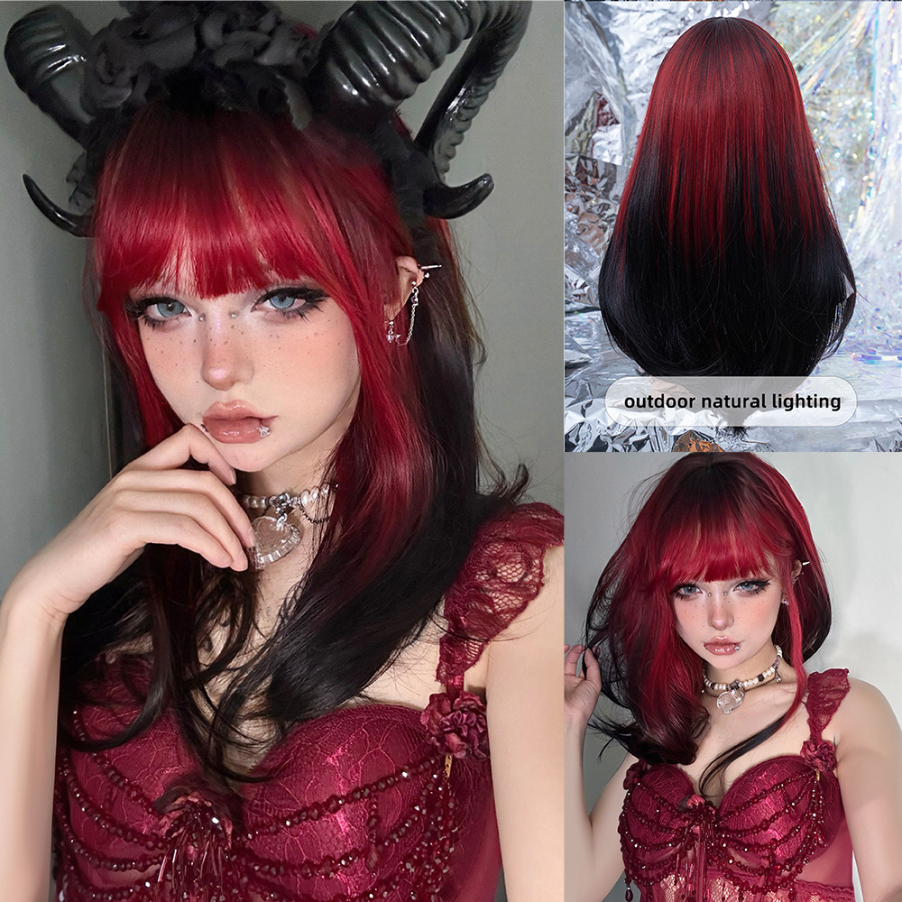Synthetic Braided Wigs For Black Women - Wig Sintetis Ombre Hitam Merah Seksi