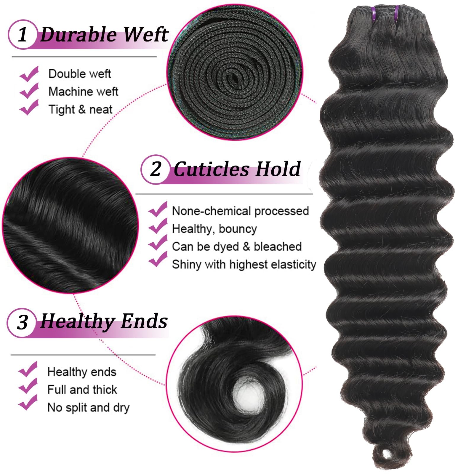 Rambut Manusia Loose Deep Wave - Deep Wave 3 Bundles With Closure ulasan dan harga