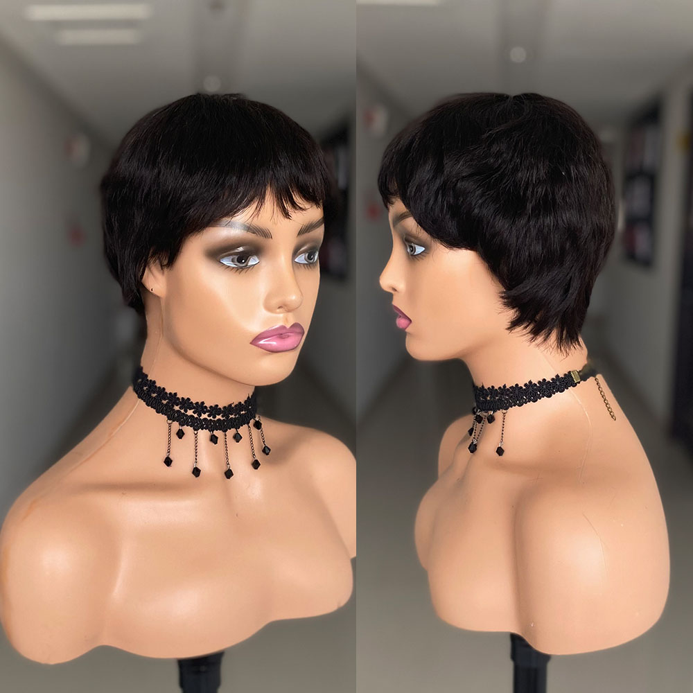 Wig Rambut Manusia Lurus Pende - Short Pixie Cut Wig Human Hair Cheap ulasan dan harga