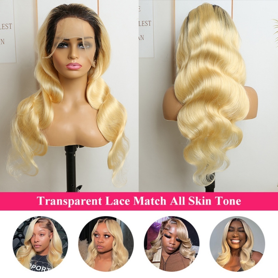 Wig Rambut Manusia Ombre Piran - 613 Blonde Body Wave Lace Front Wig ulasan dan harga