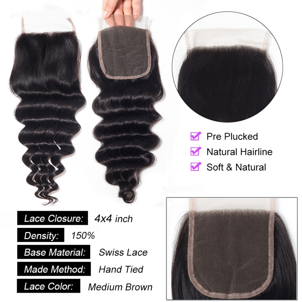 Rambut Manusia 30 Inch Loose W - Deep Wave 3 Bundles With Closure ulasan dan harga