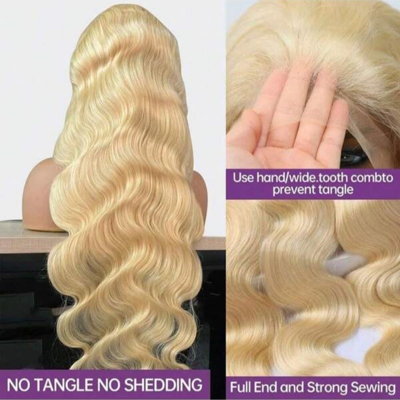 Wig Rambut Asli Honey Blonde 6 - 613 Blonde Body Wave Lace Front Wig ulasan dan harga