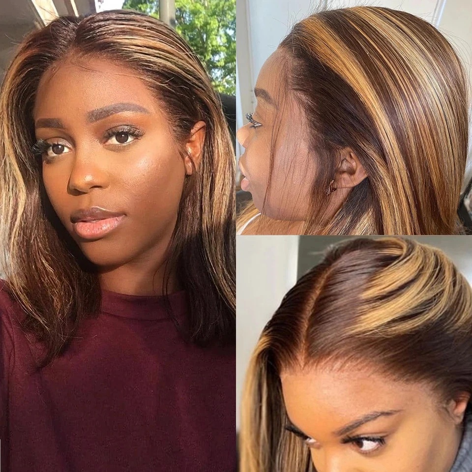 Wig Bob Lurus Highlight P4/27  - Pre Parted 13X4 Lace Front Bob Wig ulasan dan harga