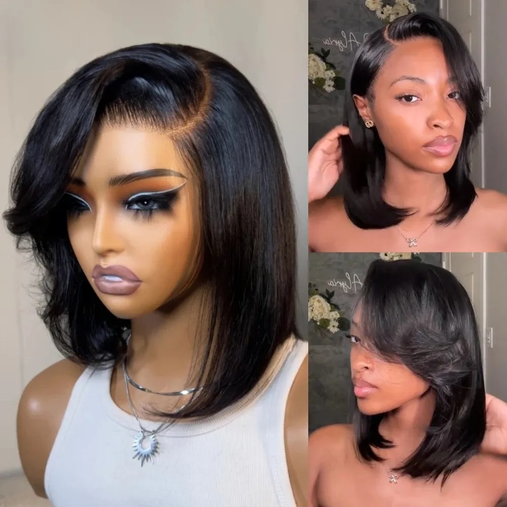 Wig Rambut Pendek Bob Hitam Lu - Pre Parted 13X4 Lace Front Bob Wig ulasan dan harga
